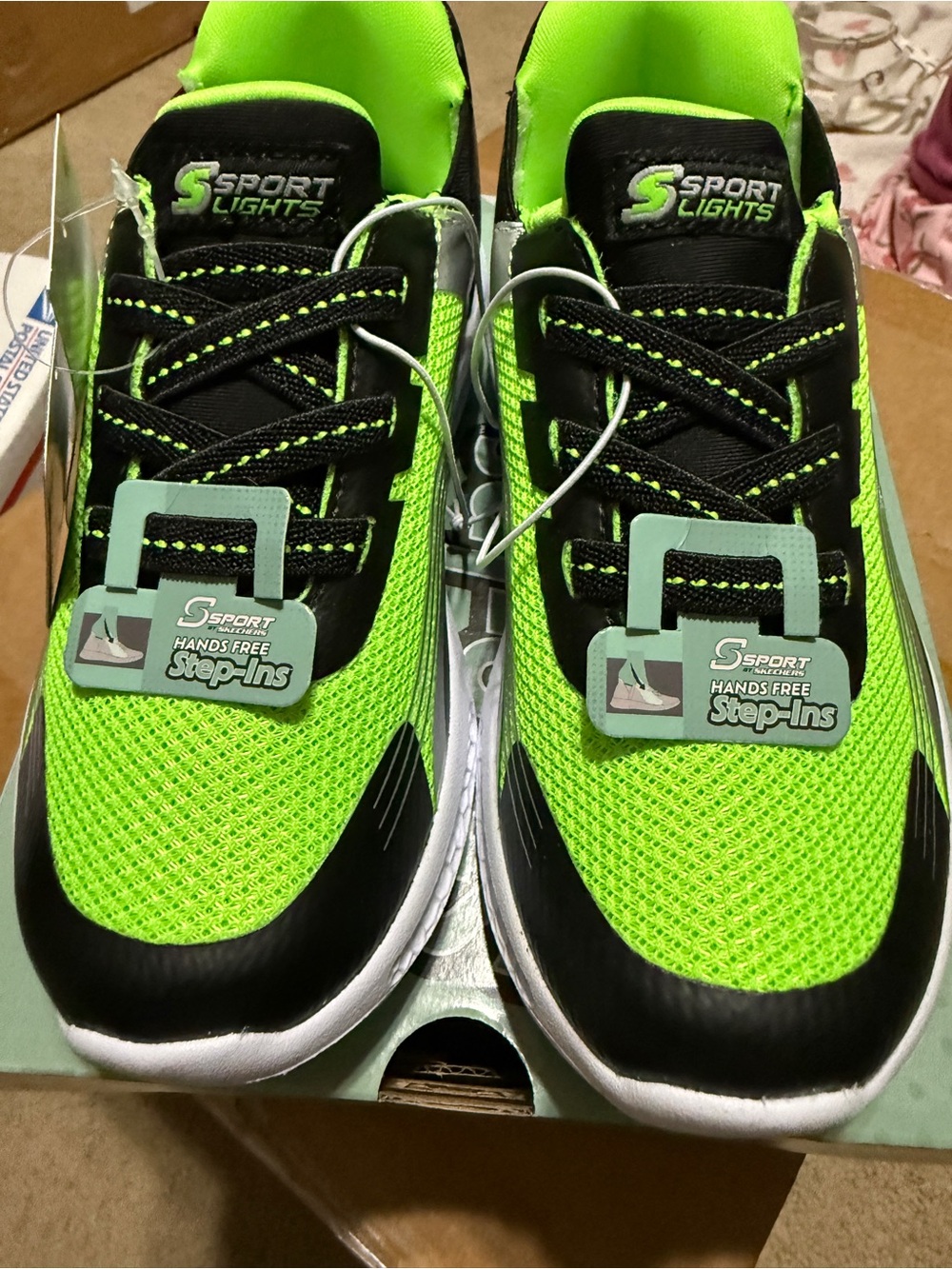 Skechers Kids Sport Lights Neon Green and Black Sneakers